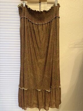 DR2 Brown Paisley Maxi Skirt with Smocked Waist